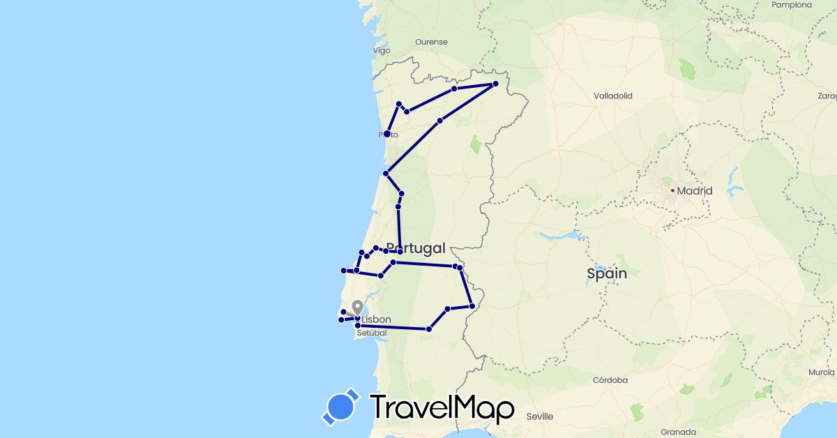 TravelMap itinerary: driving, plane in Portugal (Europe)